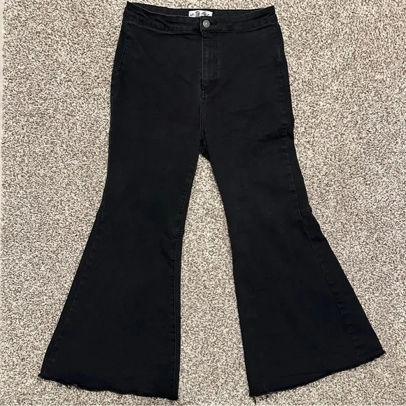 We the‎ Free People Just Float On Flare Denim Jeans Black Boho Wide Leg, Size 31 - Picture 13 of 13